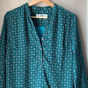 LA MORENA Green Printed Long Sleeve Mini Oversized Shirt Dress